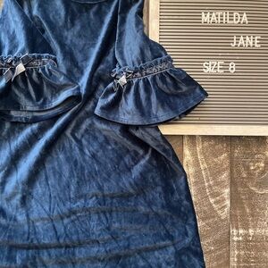 Matilda Jane Navy Velvet Dress with Ruffled Sleeves
